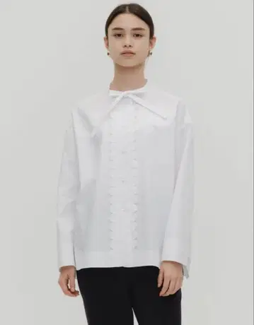 택 포함 미사용 새상품 yori 요리 스캘럽 리본 블라우스 화이트 38