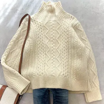 unfil 메리노울 케이블 니트 스웨터 아란 니트 아이보리 1