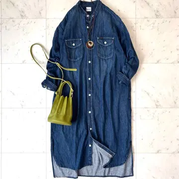 새상품급 Lee 밴드 카라 루즈핏 데님 롱 원피스 사이드 슬릿