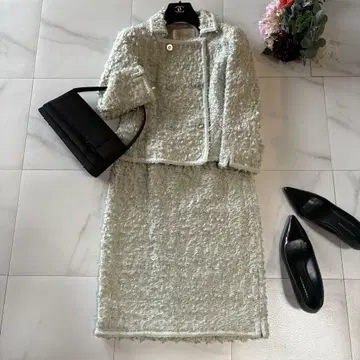 Harrods 트위드 수트 민트 그린 더블 M