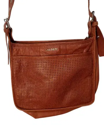 LACOSTE 브라운 가죽 숄더백 메쉬 천연 가죽