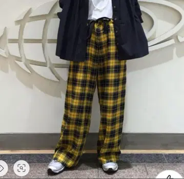 BEAMSBOY 빔즈 보이 레이온 텐셀 와이드 이지 체크 팬츠