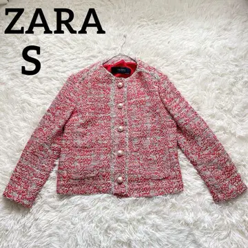 ZARA 자라 노카라 자켓 트위드 S 사이즈 빨간색 펄