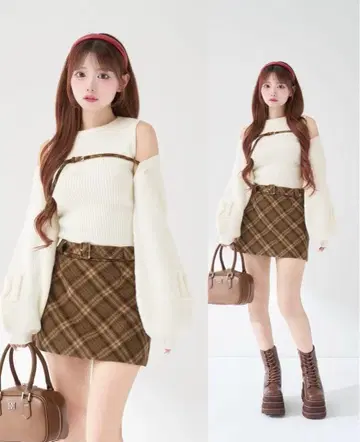 다리치 도킹 미들 허리 니트 미니 원피스