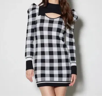 rienda 깅엄 자카드 타이트 니트 원피스