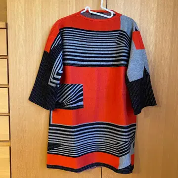 미사용 히로코코시노 기하학 패턴 튜닉 보트넥 원피스