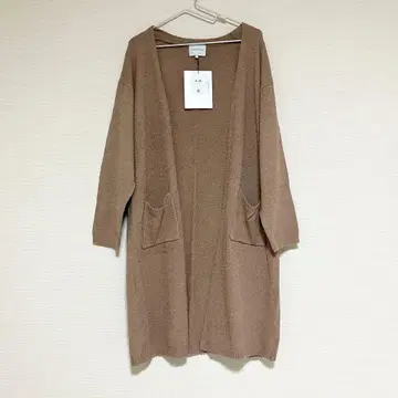 새상품 코튼 면 부클레 니트 아우터 롱 가디건 파일 원단