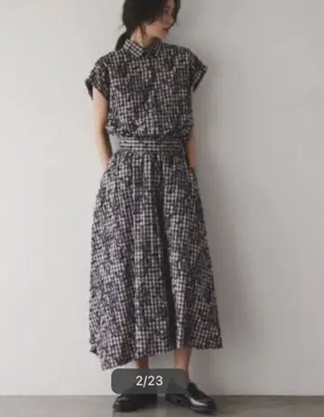 코엘 체크 자카드 아지메 스커트 셔츠