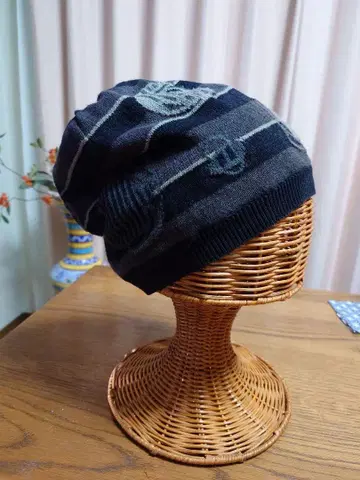 사토 섬유 푸가푸가 다크 그레이 스트라이프 니트 모자 리버서블