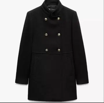 Zara 울 더블 브레스트 코트 블랙