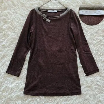 브루넬로 쿠치넬리 모니엘레 장식 리본 캐시미어 혼방 니트 상의 브라운