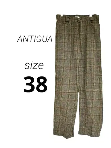 빈티지 앤티가 체크 무늬 와이드 팬츠 울 혼방 앞 버튼