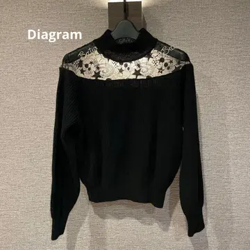 월말 SALE 미사용, Diagram 블랙 레이스 터틀넥 니트