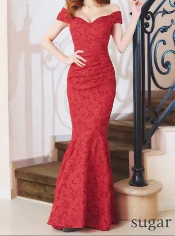 Sugar 레이스 오프숄더 머메이드 드레스