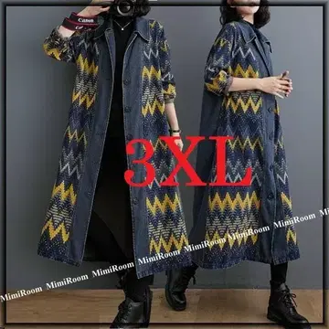 [ 3L4L ] 셰브론 패턴 절개 & 테일러드 칼라 롱 기장 데님 코트