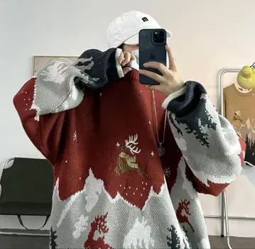 크리스마스 니트 우먼 새빨간 주홍색 미착용 새상품