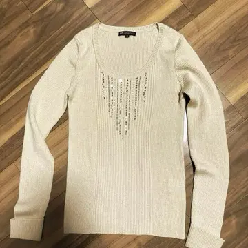 23구 리브 스웨터 M 38 베이지 스팽글