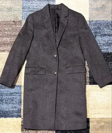 유니클로 울 캐시미어 체스터 코트 다크 그레이 체크