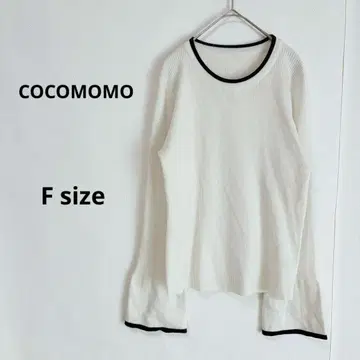 COCOMOMO 플레어 슬리브 니트 배색 리브 니트 라운드넥 F
