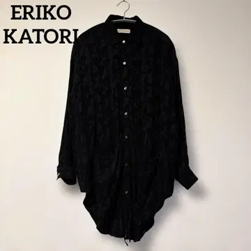 ERIKOKATORI 디자인 블라우스 자카드 블랙 꽃무늬