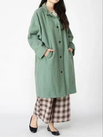 Samansa Mos2 울 혼방 와이드 코트 레이스 그린