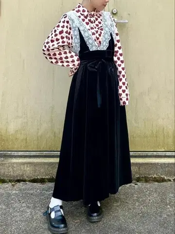 레이스 벨로아 원피스 빈티지풍