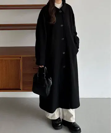 callautia 코쿤 슬리브 스탠다드 칼라 롱 코트