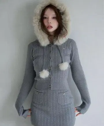 Reo fur knit set up gray