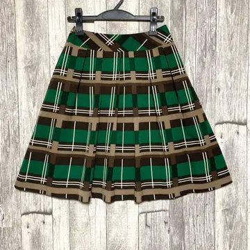 엠즈 그레이시 [새상품급] 플리츠 스커트 그린 브라운 체크