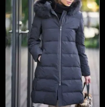 [새상품급] 플라스테 롱 다운 코트 여성용 인조 모피 블랙 M