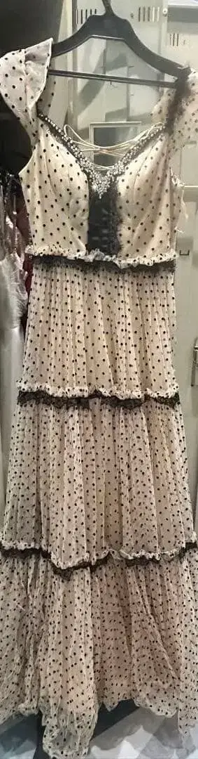 [ JEAN MACLEAN 도트 무늬 쉬폰 맥시 드레스