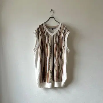 구제 의류 올 패턴 니트 베스트 풀오버 V넥 3XL 빅 사이즈 베이지