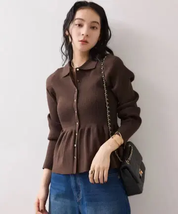 VIS [세탁 가능] 카라 부착 페플럼 가디건