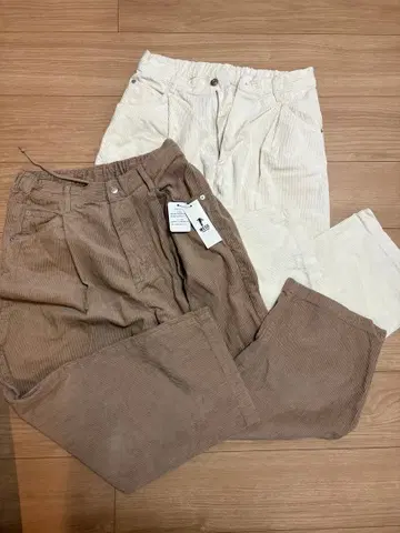 WEGO 베이지&화이트 코듀로이 팬츠 M