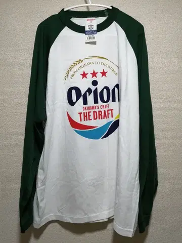 오리온 맥주 화이트/그린 래글런 긴팔 티셔츠 XL 사이즈 택 포함