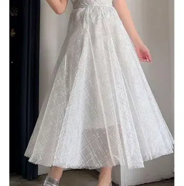 dazzlin 스팽글 튤 체크 스커트 그레이 M