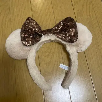 베이지 퍼 머리띠 (리본 포함)