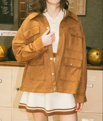 레이디 아젤 빈티지 스웨이드 포켓 자켓 카멜