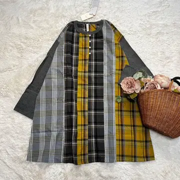 새상품 클라우드 나인 튜닉 패치워크 체크 코튼 다크 그레이