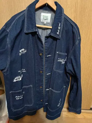 자수 장식 다크 블루 데님 자켓