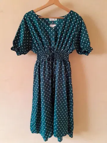 VIS 도트 무늬 반팔 원피스 프리 사이즈