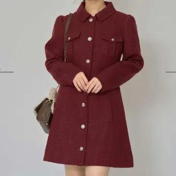 새상품 REDYAZEL 엠블럼 버튼 트위드 셔츠 미니 원피스 S 보르도