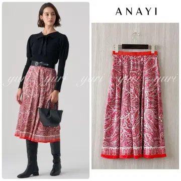 [ 815 ] 아나이 페이즐리 스카프 프린트 턱 스커트 빨간색 34