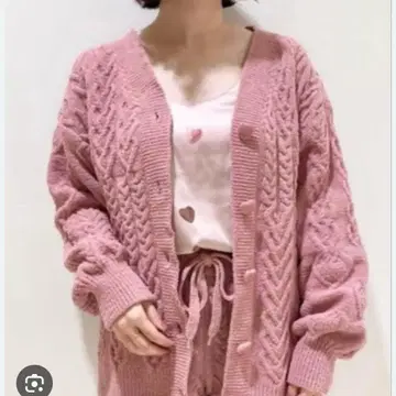 젤라피케 발렌타인 하트 아란 가디건 숏 팬츠 세트