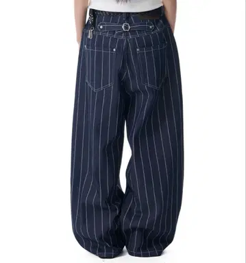 AAKAM 스트라이프 신치 백 데님 팬츠