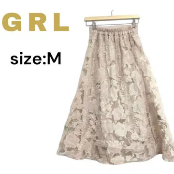 GRL (M) 오간자 펄 꽃무늬 플레어 스커트 롱 스커트