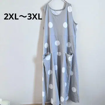 2XL~3XL 그레이 도트 무늬 슬리브리스 원피스