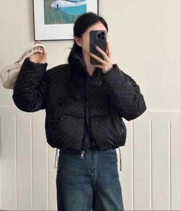 by muni:r 도트 큐빅 숏 다운 자켓 도트 무늬 다운