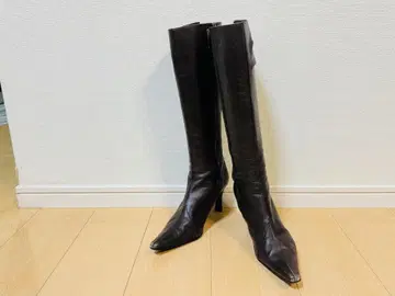 긴자 카네마츠 천연 가죽 슬림 레그 롱 부츠 브라운 25cm