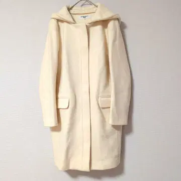 NATURAL BEAUTY BASIC 울 코트 크림색 후드 부착